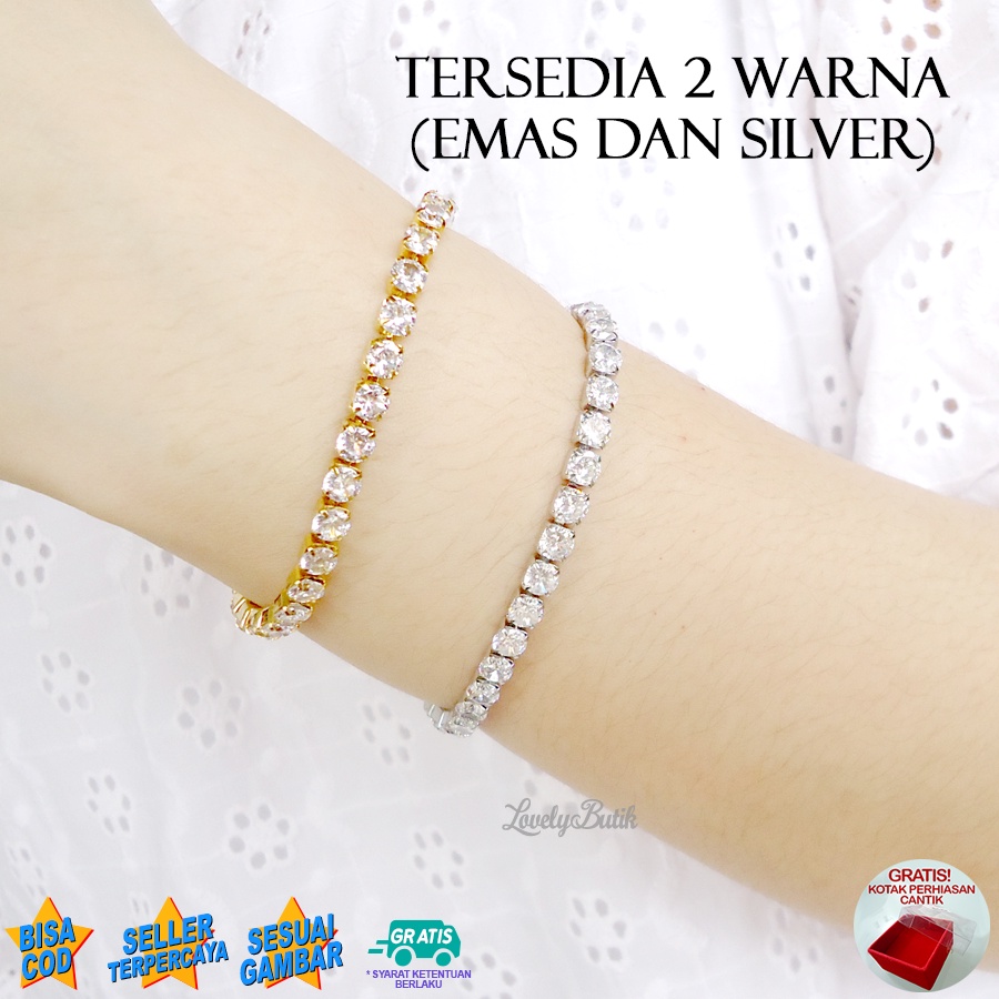 Lovelybutik - Gelang Titanium Wanita Anti Karat Model Terbaru Yosi Gelang Rante Rantai Berlian Bahan Titanium Ukuran 19 cm BONUS KOTAK PERHIASAN