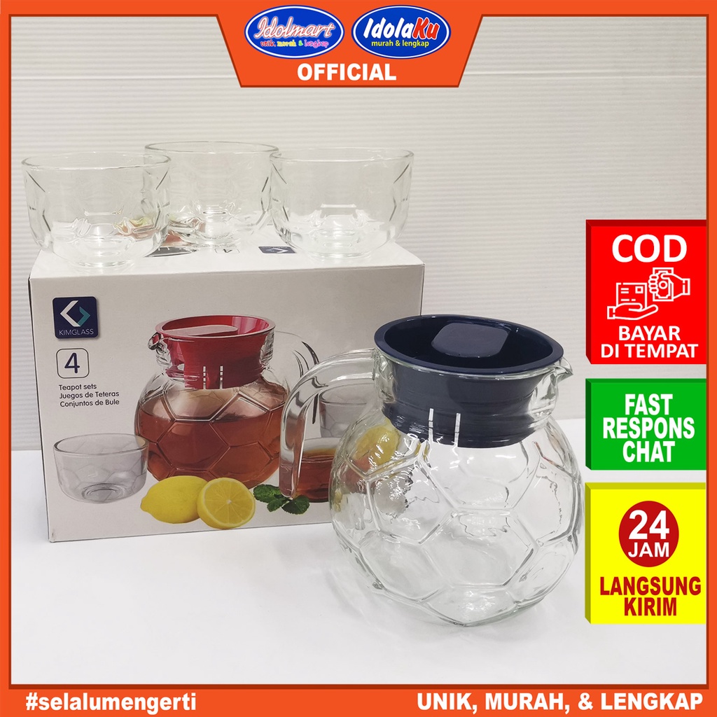 IDOLAKU Pitcher Teko Set Bulat / Drink Set Kimglass isi 4 pcs / Teko Bulat dan gelas - Semarang