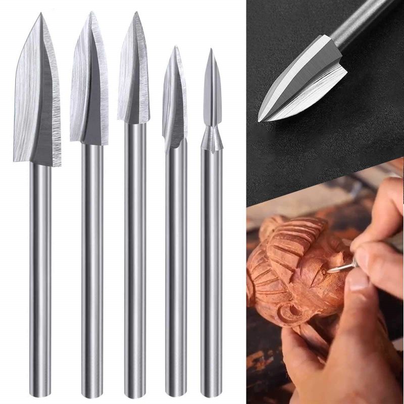 5pcs Mata Bor Ukir Kayu Elektrik Dengan / Wood Carving Drill Bit Milling Cutter