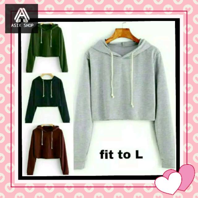 Sweater bahan baby terry crop Hodie tali serut Sweater Wanita Sweater crop kekinian
