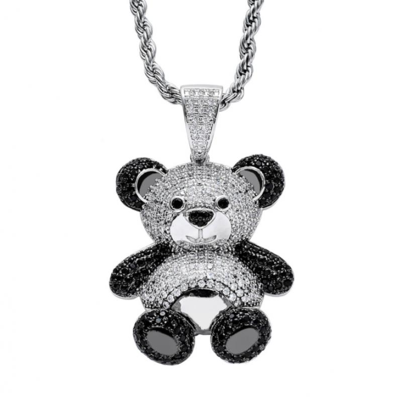 Animal Panda Pendant Shiny Micro Inlaid Zircon Street Hip Hop Jewelry Men's and Women's Necklace