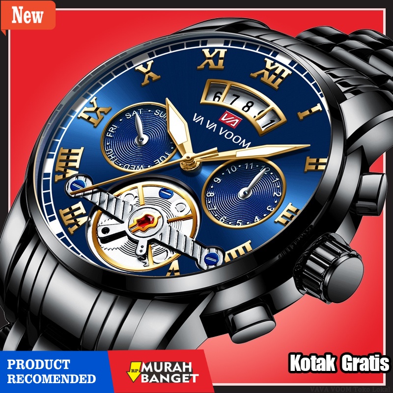 Jam pria analog terbaik- VaVa Voom 2453 Jam Tangan Pria Luxury Stainless Steel Tanggal Quartz Origin