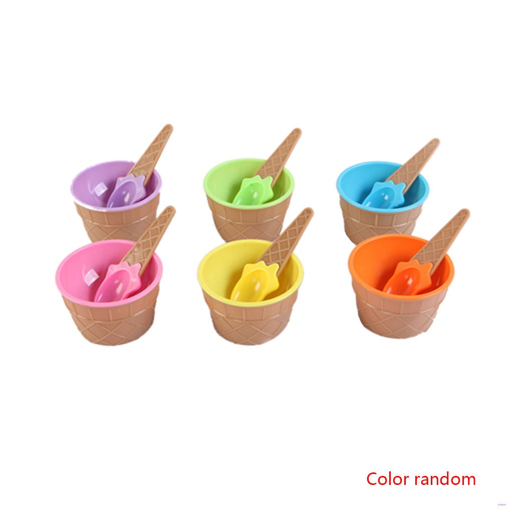 Set Mangkuk Es Krim Yogurt Frozen Dengan Sendok Bahan Plastik Warna Acak