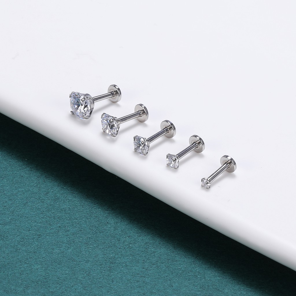 6pcs / Lot Anting Tindik Bibir / Tulang Rawan Telinga Hias Kristal Cz Bahan Stainless Steel 16g Ukuran 3 / 4 / 5 / 6mm