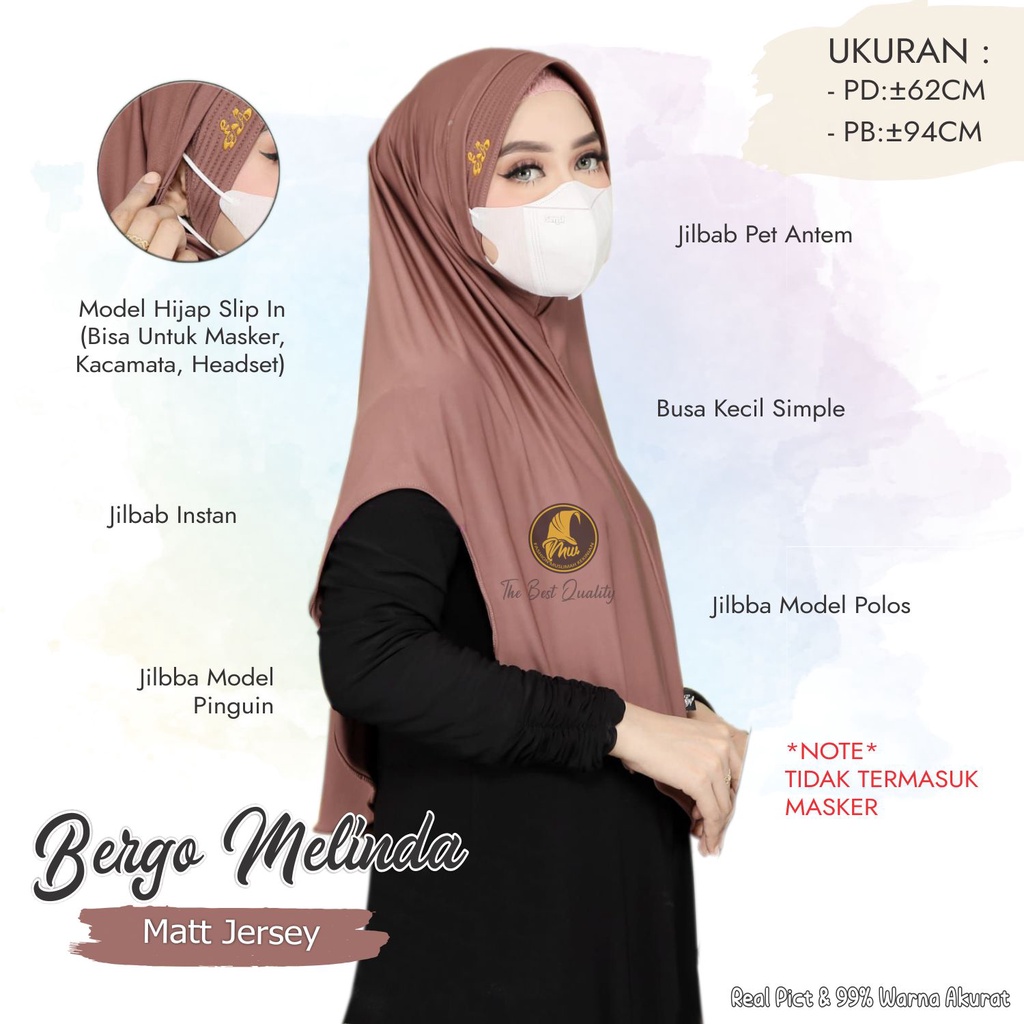 Jilbab Instan Melinda Jersey / Hijab Daily Masker Dan Headset model jilbab lubang telinga earphone (Bergo Melinda)-4