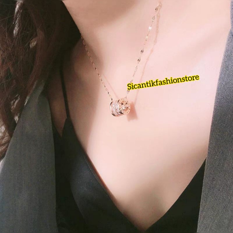 Kalung Titanium Liontin Ring Rose Gold Anti Karat selamanya Kalung Wanita Kekinian Terbaru Terlaris Mewah Fashion Wanita