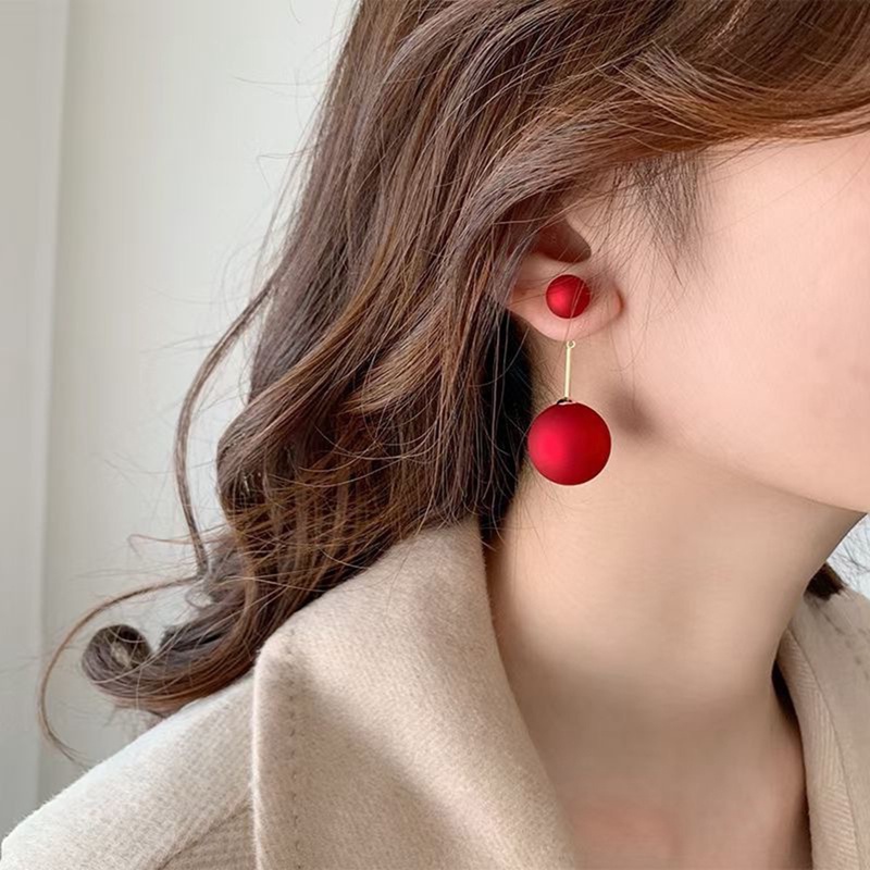 Fancyqube Anting Stud Kristal Mutiara Berlian Imitasi Model Pita Bunga Cherry Merah Untuk Wanita