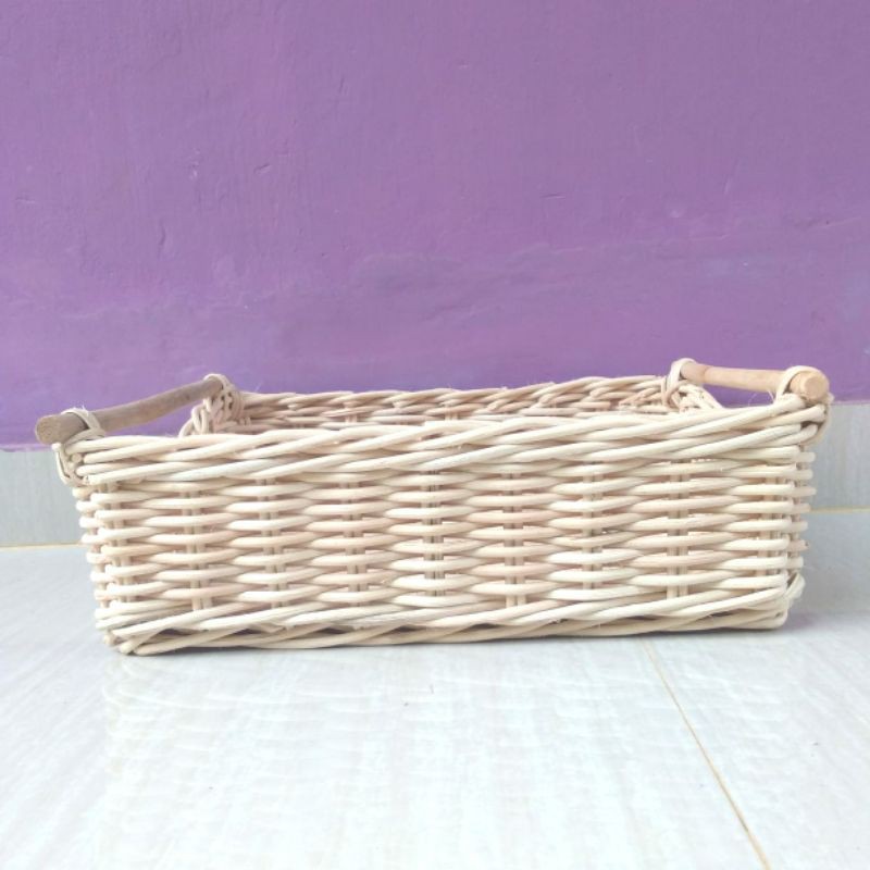 Keranjang rotan persegi panjang handle parcel / parcel 34x27x11 cm