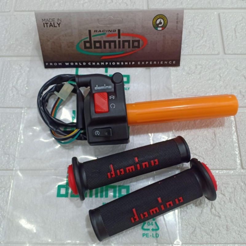 Gas Spontan Domino KSR kawasaki nninja Orange + Grip + Saklar Kanan Model KTC Universal Klx,Crf,Xabre,Verza,Ninja,