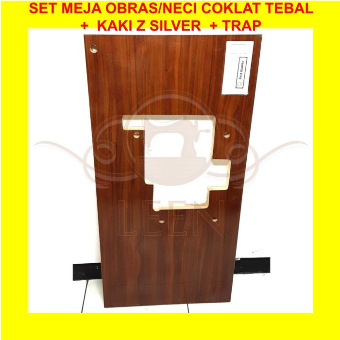 SET Meja Coklat TEBAL + Kaki Z SILVER Mesin Jahit Obras / Neci LEEN