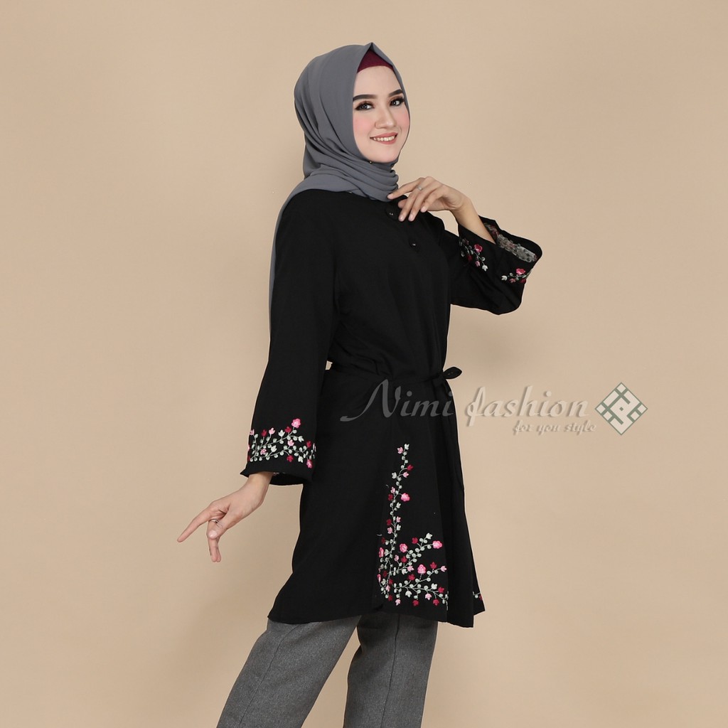 Baju Atasan Tunik Putih  Bordir Premium / Tunik Putih Panjang Big Size Nimi Fashion