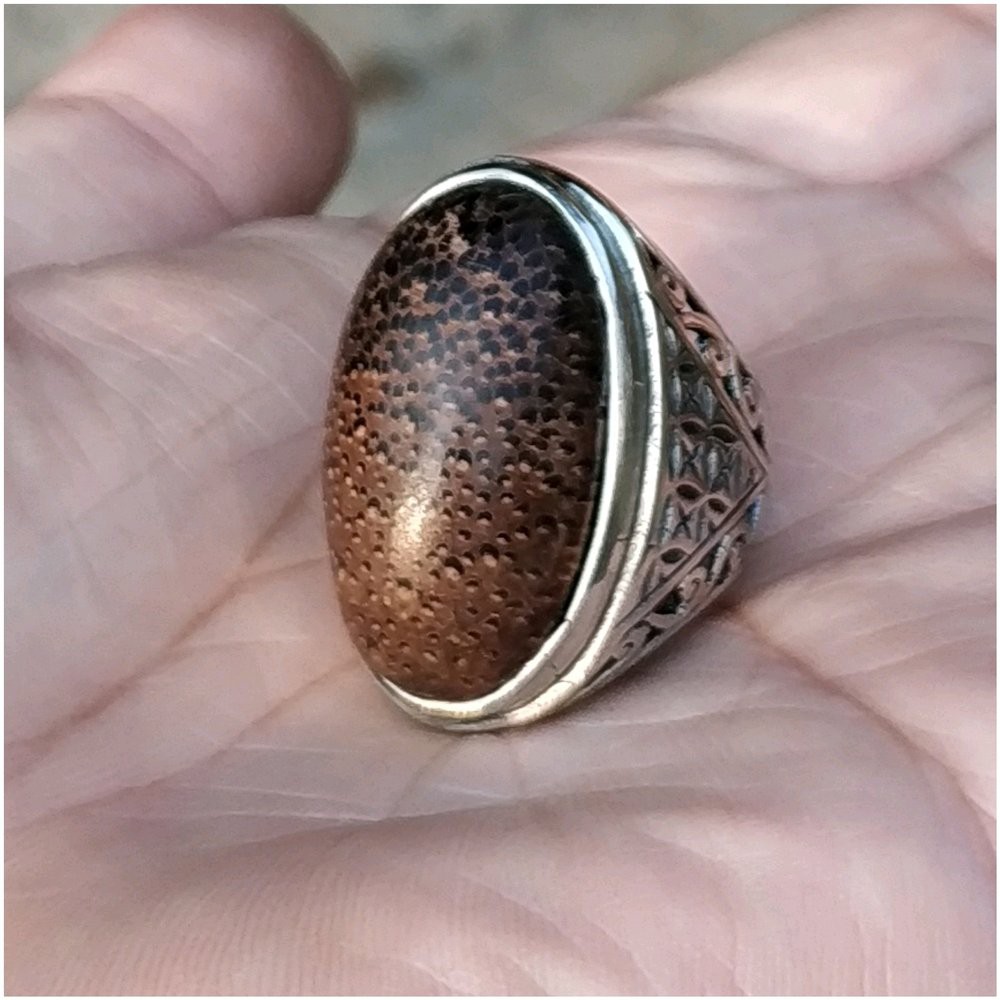 CINCIN BATU AKIK NATURAL FOSIL KAYU LIWUNG LAWU MACAN FOSIL KAYU AREN