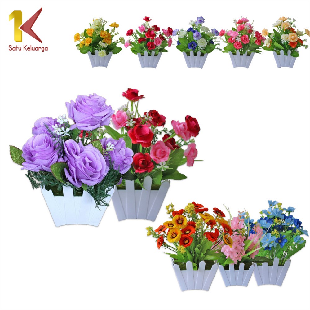 Satu Keluarga Ornamen Pot Bunga Hias C289 - C300 Tanaman Bunga Hias Plastik Artificial Flower / Bung