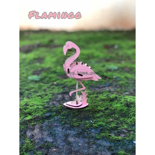 Hawaii Shop Puzzle 3D DIY bahan kayu FLAMINGO mainan puzzle edukasi anak (kado &amp; pajangan)