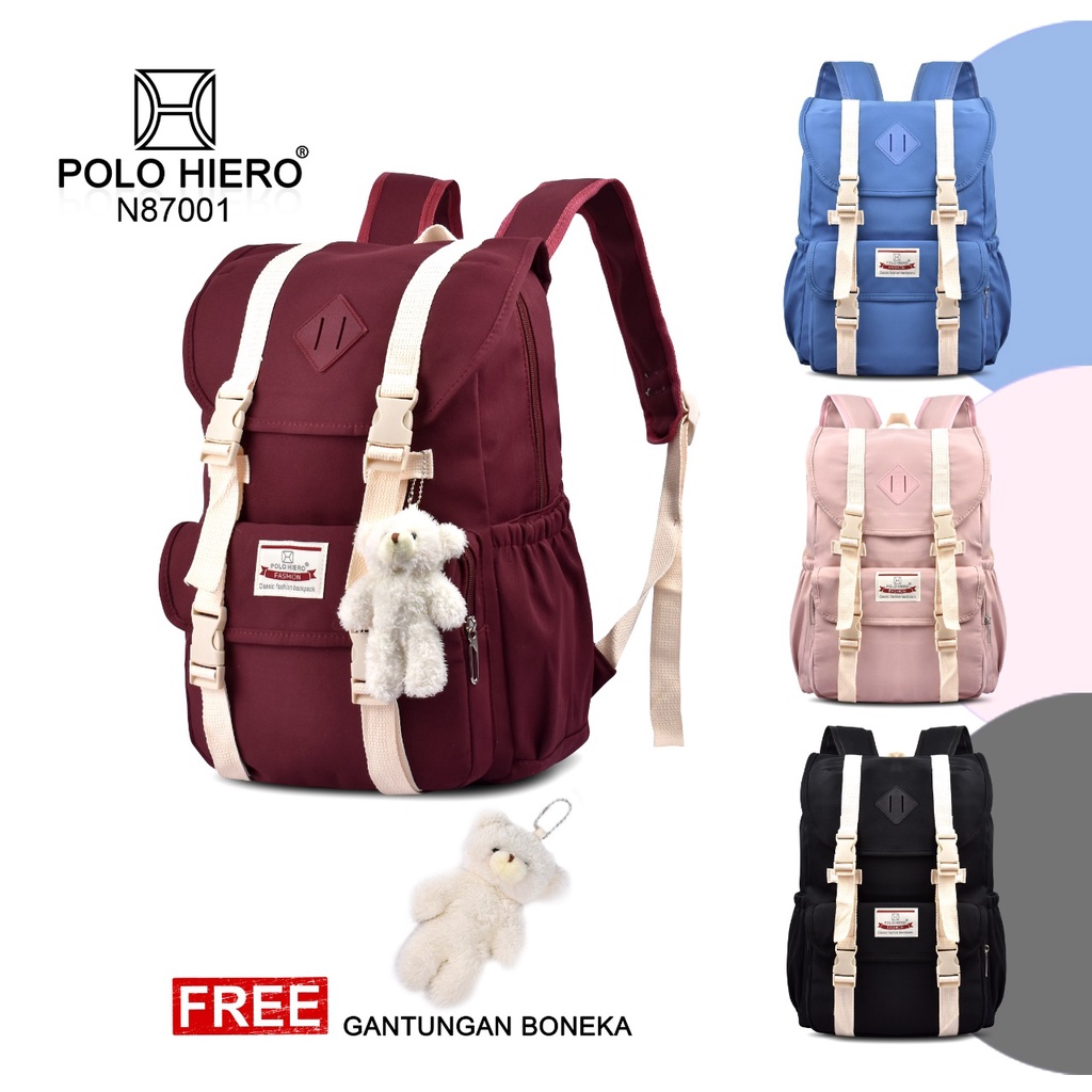 Tas Wanita Sekolah Polo Hiero N87001 Tas Perempuan Import Tas Fashion Ransel Fashion Tas Punggung Kerja Tas Kuliah