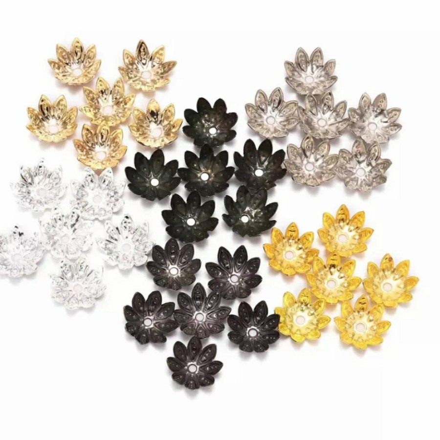 ISI 100PCS MANIK MOTE LOGAM TOPI MANIK LOTUS 8MM BAHAN KERAJINAN TANGAN DIY CANTIK BERKUALITAS