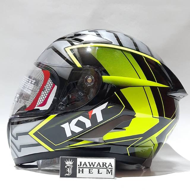 HELM KYT FALCON 2 ARMOUR MOTIF BLACK YELLOW FLUO DOUBLE VISOR