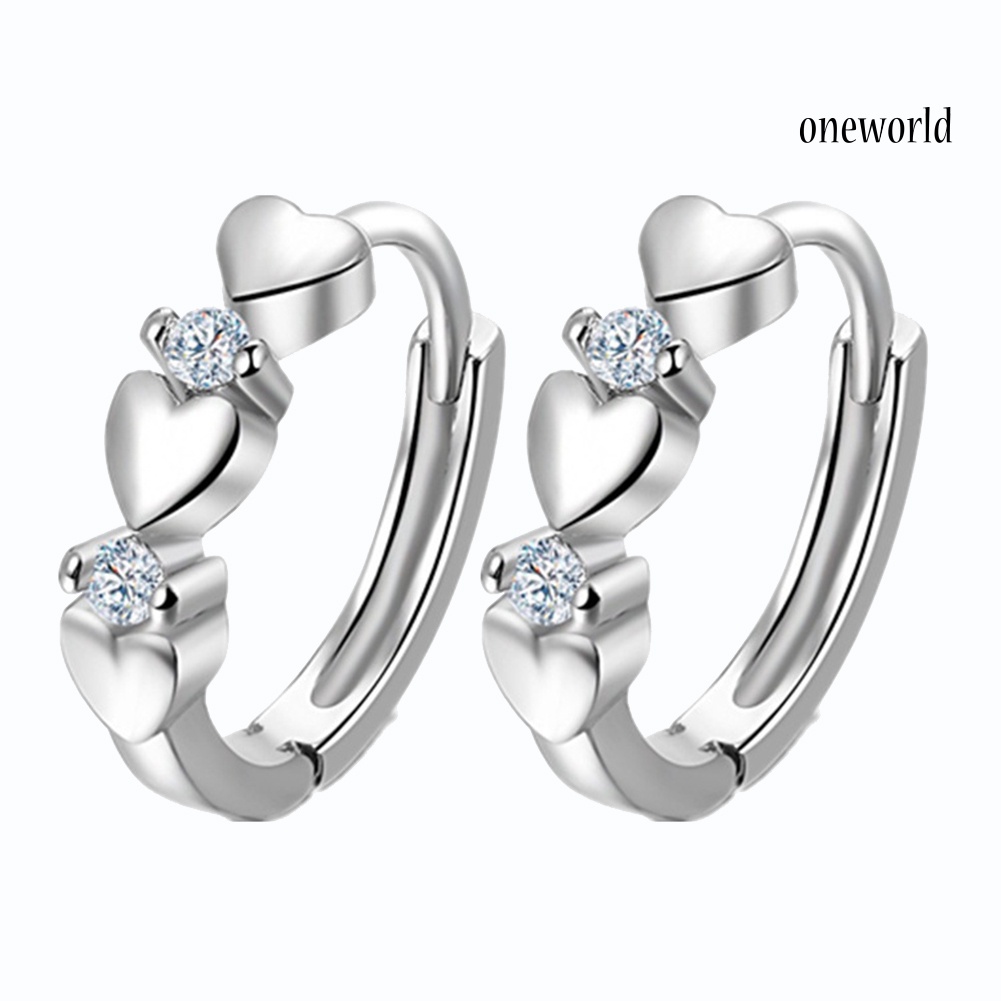 OW@ Elegant Women Cubic Zirconia Inlaid Love Heart Huggie Earring Party Jewelry Gift