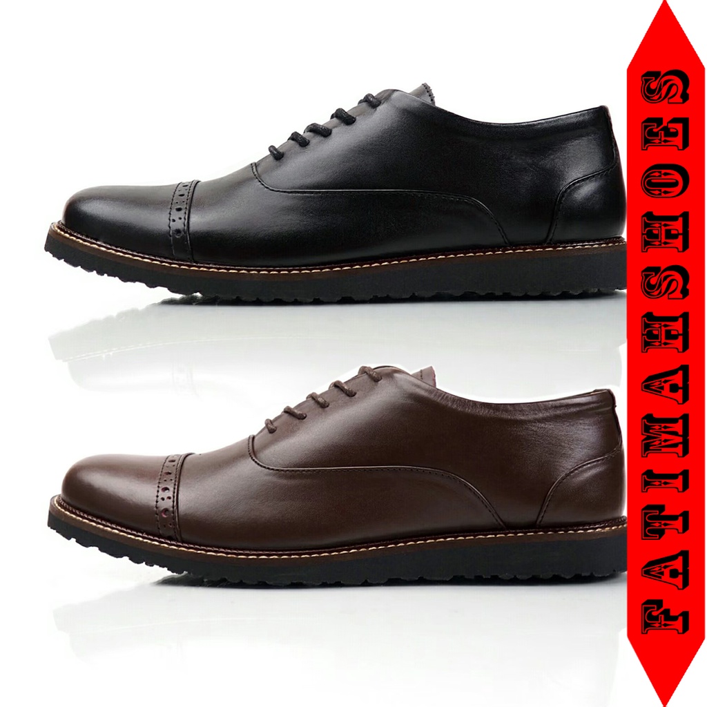 Sepatu Pantofel Formal Kasual Kulit Pria Kerja Kantor FATIMAHSHOES Kulit Asli Hitam Coklat