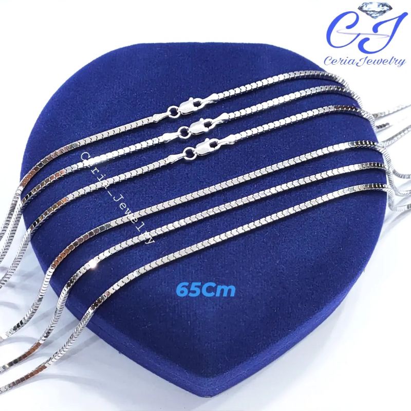 Kalung Perak Pria Wanita Asli Silver 925 Lapis Emas Putih Model Milano Kaca Kotak 45-60Cm - Perhiasan Perak Asli