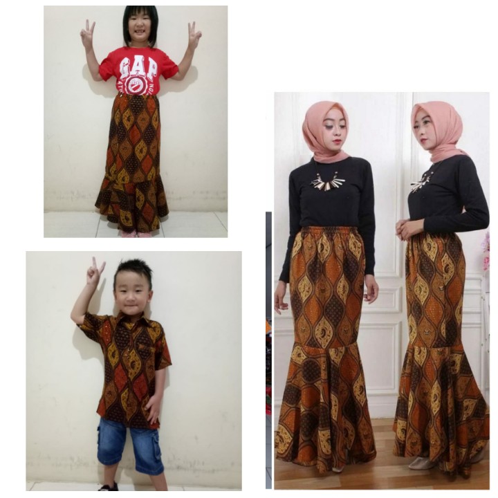 Tiwi Batik couple 3in1 Rok duyung wanita dan Rok duyung anak dan atasan kemeja anak