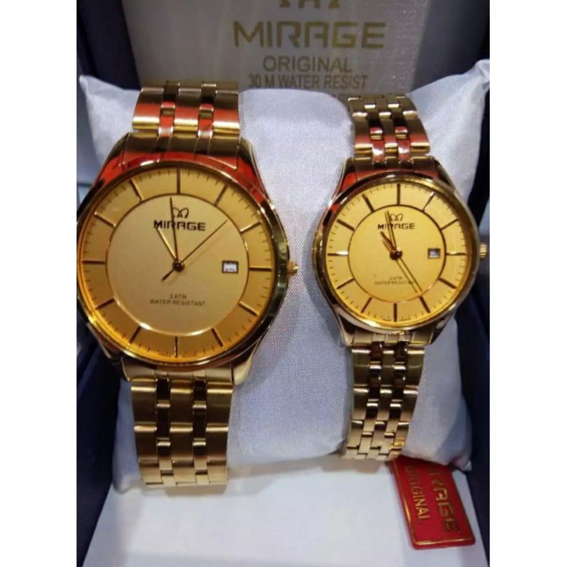 jam tangan couple;MIRAGE M8544BRP-Lgold~ORIGINAL WATER RESISTANT~TGL~STAINLEES