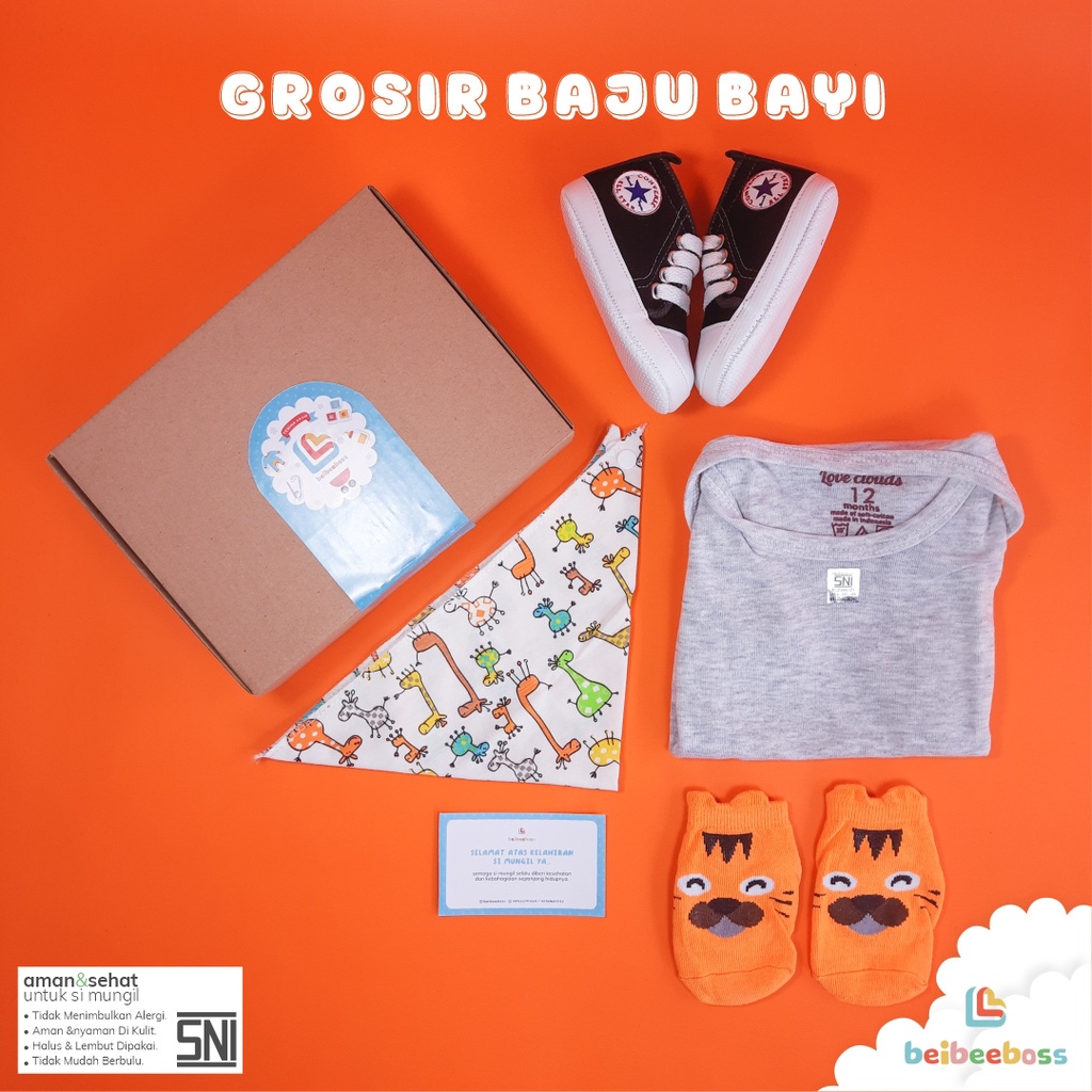 KADO BAYI / HAMPERS BAYI NEWBORN / KADO BAYI / BAJU BAYI/ HAMPERS BABY /GIF BOX BAYI PEREMPUAN / KADO BAYI CEWEK / KADO BAYI COWO / Baju Bayi Perempuan-PAKET B ABU