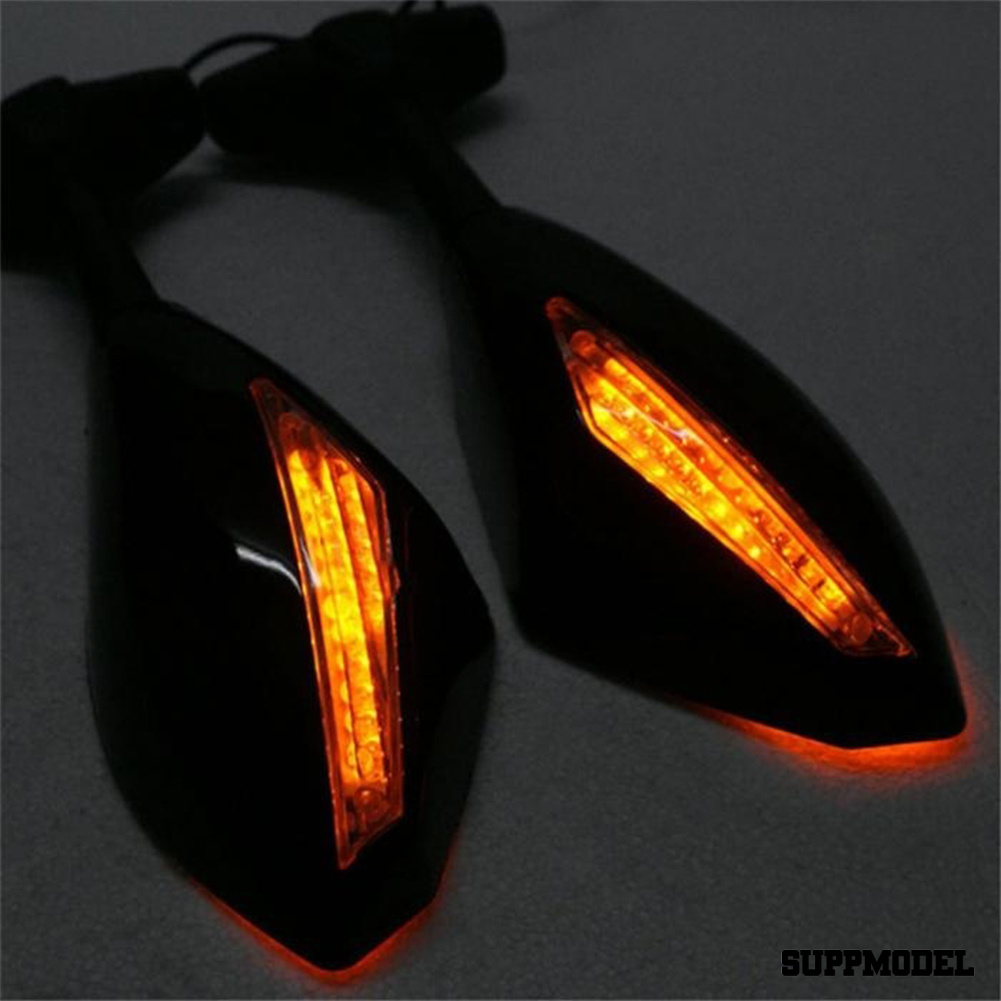 Spm 2pcs Kaca Spion Stang Motor Dengan Lampu Sein Led