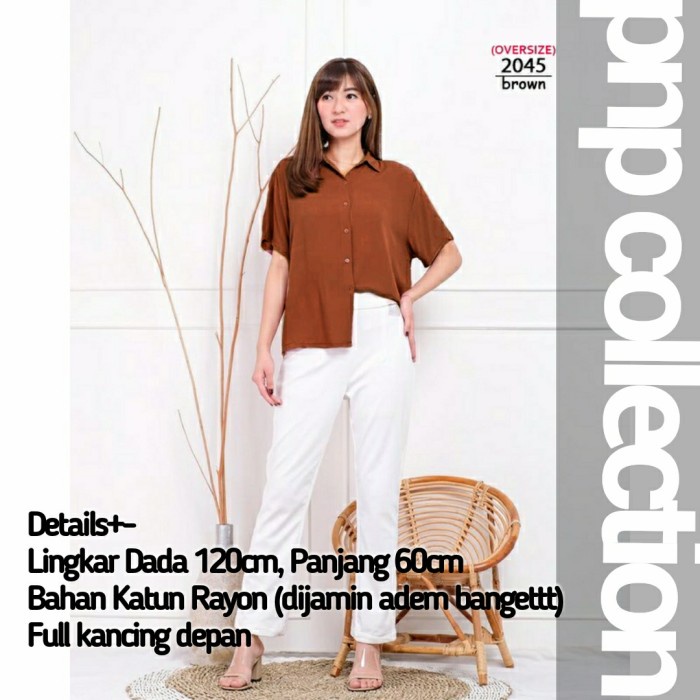 pnp Baju Atasan Kemeja Wanita Jumbo Blouse Lengan Pendek - 2045 Brown