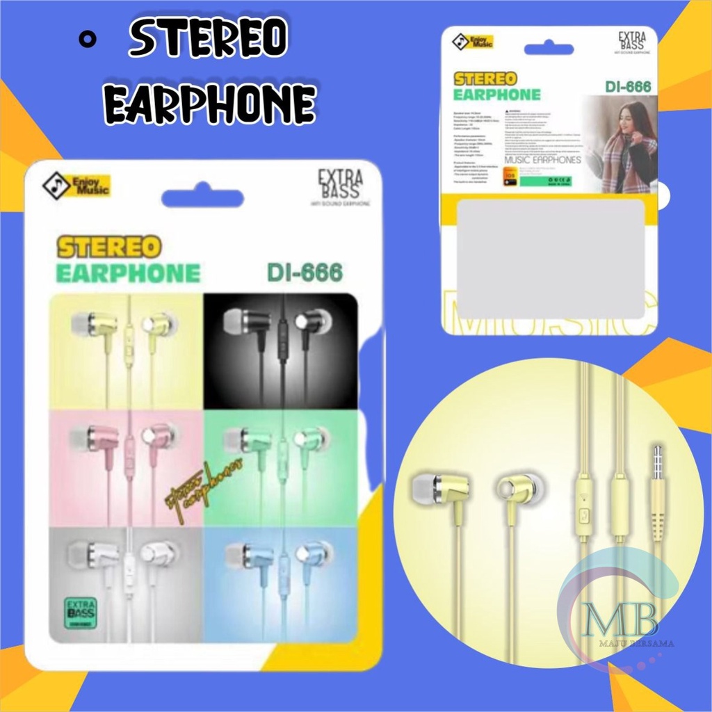 Earphone Headset Hf headsfree macaron piston super BASS DI666 for oppo Samsung vivo xiaomi Infinix realme MB3217