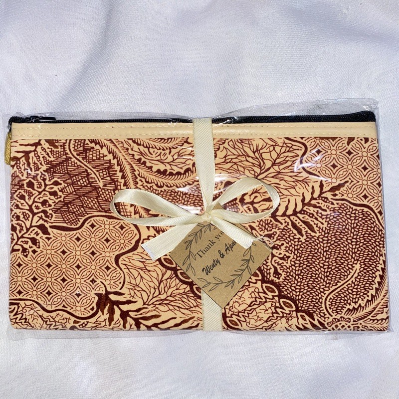 SOUVENIR PERNIKAHN DOMPET BATIK + Kartu ucapan Request melingkar