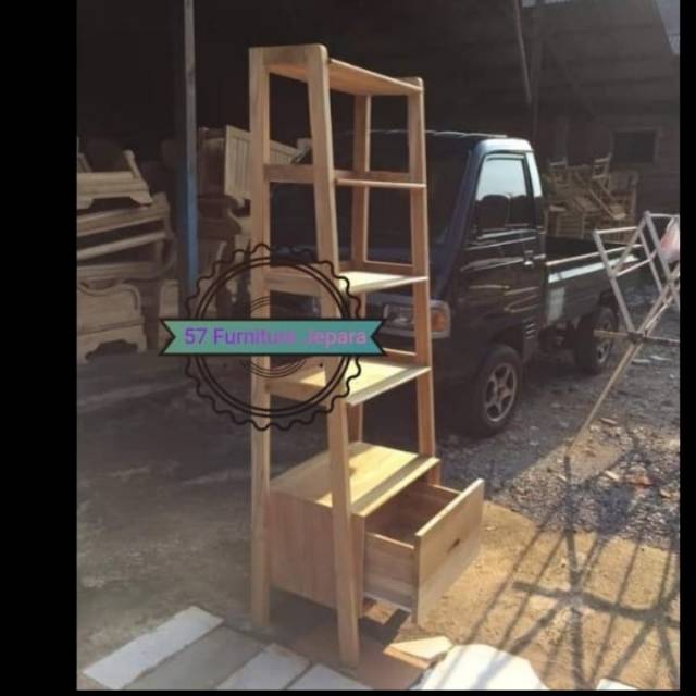 Rak Display kayu jati Jepara/rak tempat Bunga ruang tamu Mentahan