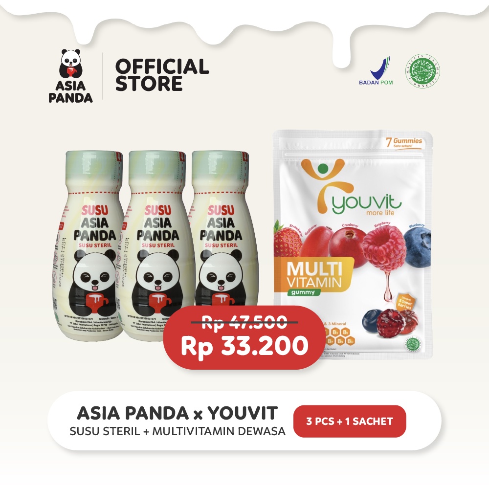 

Asia Panda Susu Steril 200ml 3 Pcs FREE Youvit Dewasa 7 Days 1 Pcs