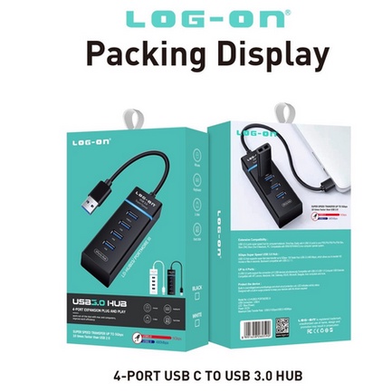 USB HUB LOG ON LO-HUB03 3.0 4 PORT PLUG AND PLAY SAMBUNGAN TAMBAHAN PORT USB