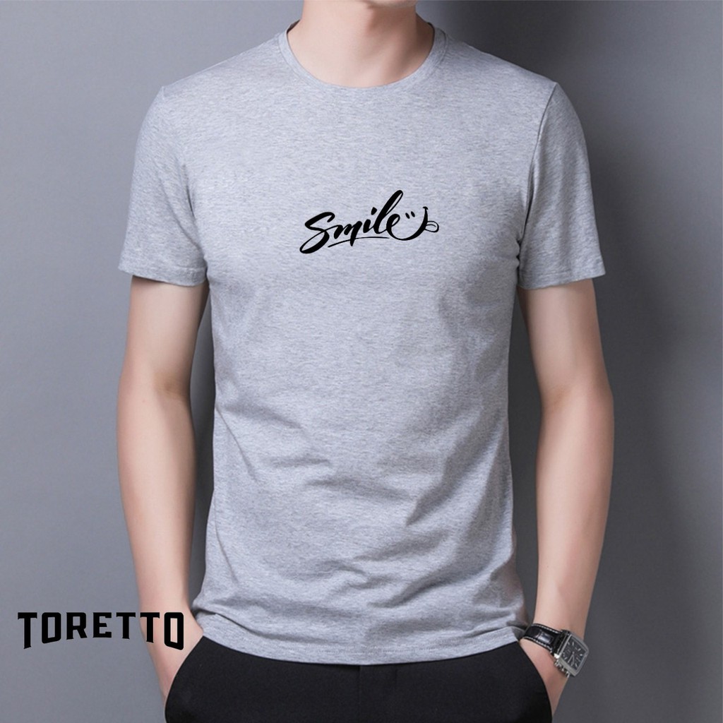 TORETTO-BAJU KAOS DISTRO SMILE || ATASAN UNISEX TERLARIS || COWOK/CEWEK BISA PAKAI