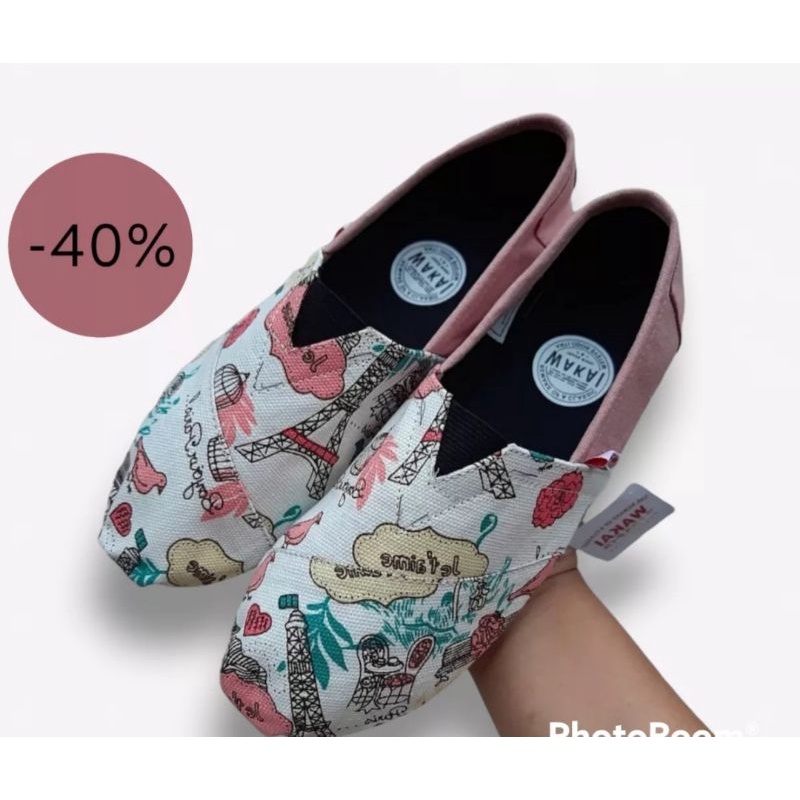 Anna shoes Slip on wanita Terbaru WKai motif Peach