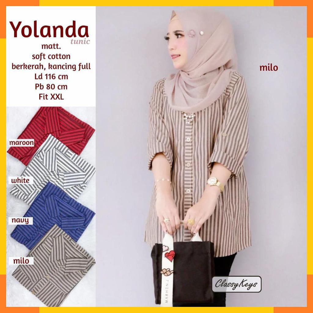 KEMEJA TUNIK. YOLANDA TUNIK. ATASAN FASHION MUSLIM WANITA. BY CLASSYKEYS