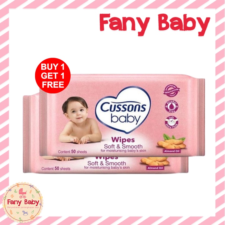 CUSSONS BABY WIPES ALMOND OIL SOFT AND SMOOTH 50S BUY 1 GET 1 FREE