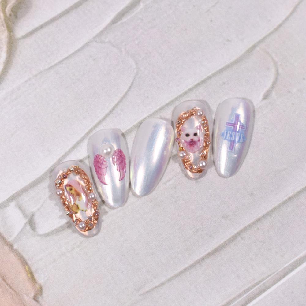 Mxbeauty Angel Stiker Kuku 3D DIY Heaven Back Lem Cupid Mary Nail Art Dekorasi