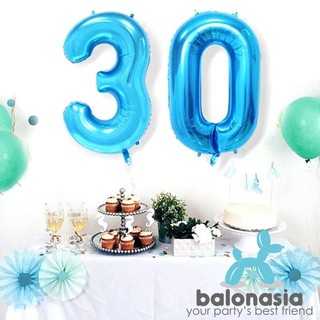 Balonasia Balon  Foil Angka BIRU Polos Jumbo 100cm baru 