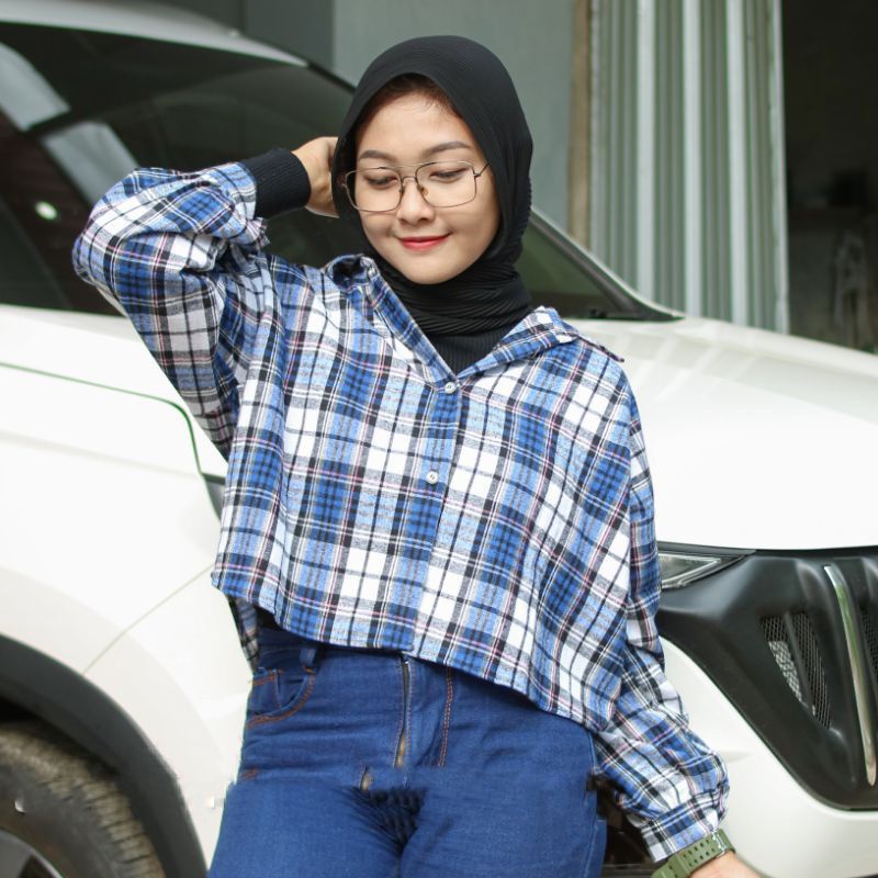 KEMEJA ONE POCKET CROP/KEMEJA CROP/KEMEJA KOTAK WANITA