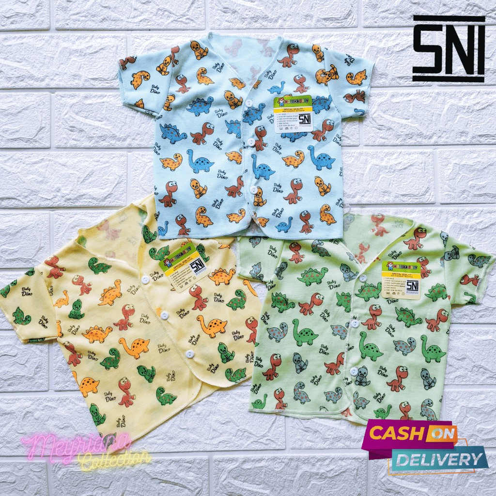 3 Pcs Baju Bayi Baru Lahir Lengan Pendek Corak Dinosaurus SNI Meyriana Collection