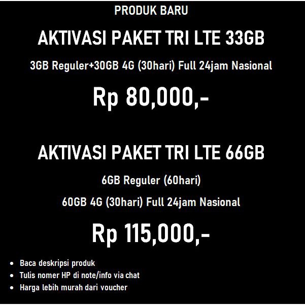 Aktivasi Voucher Tri Kuota Lte 33gb 66gb 22gb Unlimited Youtube 150gb 117gb 100gb Shopee Indonesia