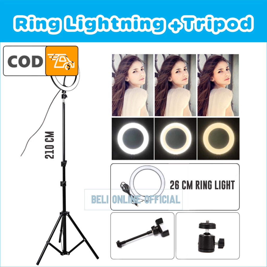 Ringlight 26 Cm + Tripod 2 Meter Lampu Foto Vlog Makeup Led Komplit Ring Light Termurah