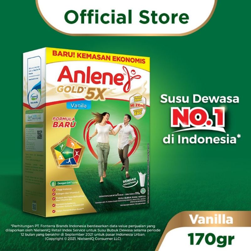 

Anlene Gold Plus 5x Hi-Calcium Vanila 170gr Susu Bubuk orang dewasa lansia Kalsium Tulang IT2127S