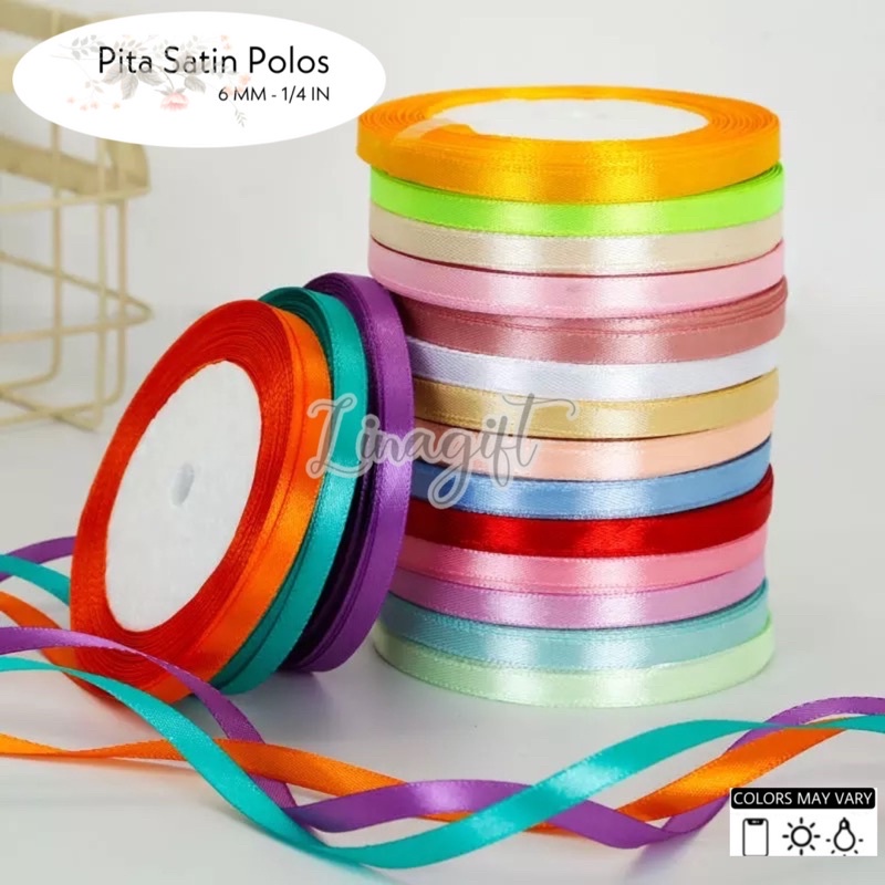 ( Rol 20 Yard ) PITA SATIN POLOS 6MM ( 1/4 INCH ) 0,25 IN - SATEEN RIBBON 0.6 CM - PITA KADO