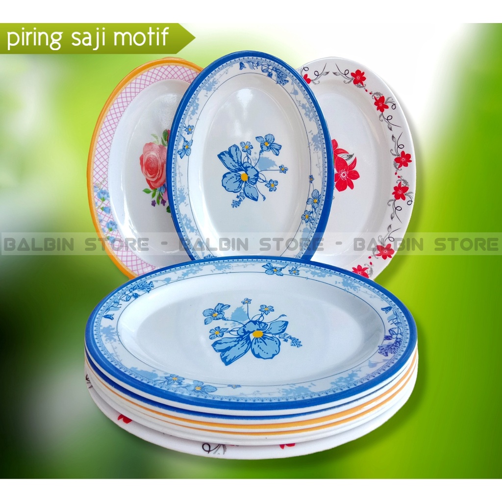 Balbin 3 pcs piring saji melamin - piring oval melamine motif - piring lonjong - piring lodor - piring lauk - piring melanin tebal sni