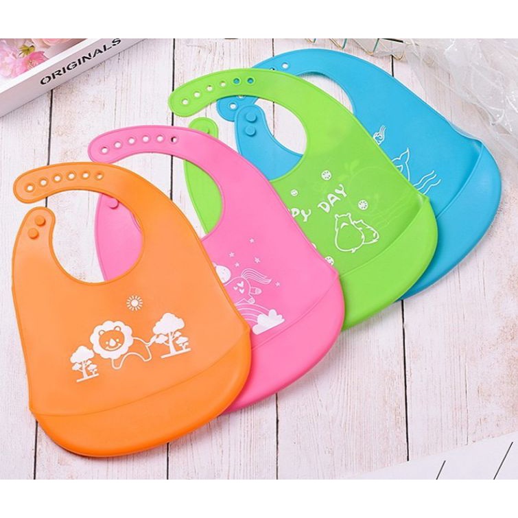 1234OS - Celemek Makan Bayi BABY BIB SLABER Karet Anak Baby Burb Apron Silicon Bibs.