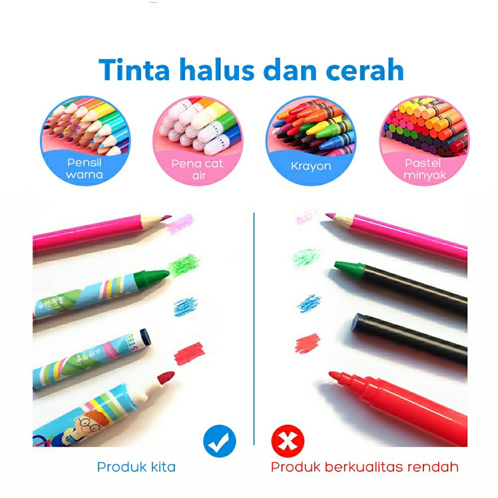 crayon set 208 pcs krayon mewarnai alat menggambar melukis anak anak