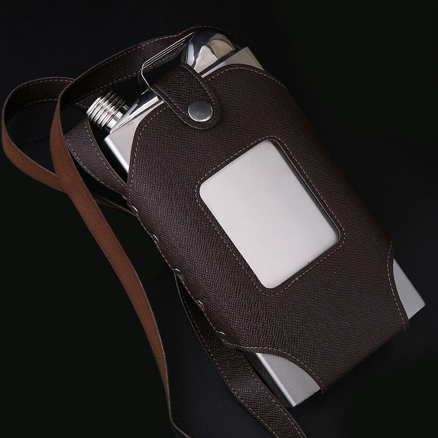 Big Capacity 18 26 35OZ Stainless Steel Whiskey Flasks Brown Transparent Holster Buckle Hip Flask